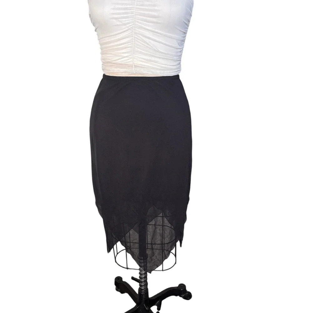 Y2K Fairycore Hanky Hem‎ Mesh Overlay A. Byer Midi Skirt Size Medium Black